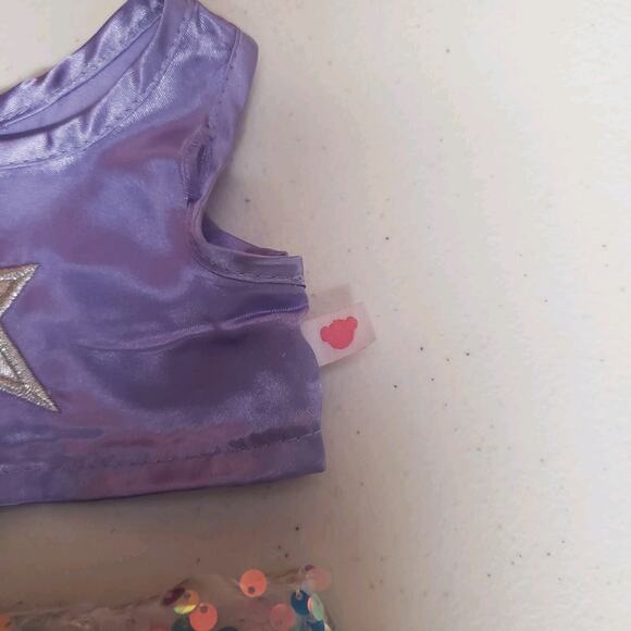 Build a Bear Honey Girls Star Sequin Silver Sequin Skirt Purple Shirt Outfit - Picture 4 of 5